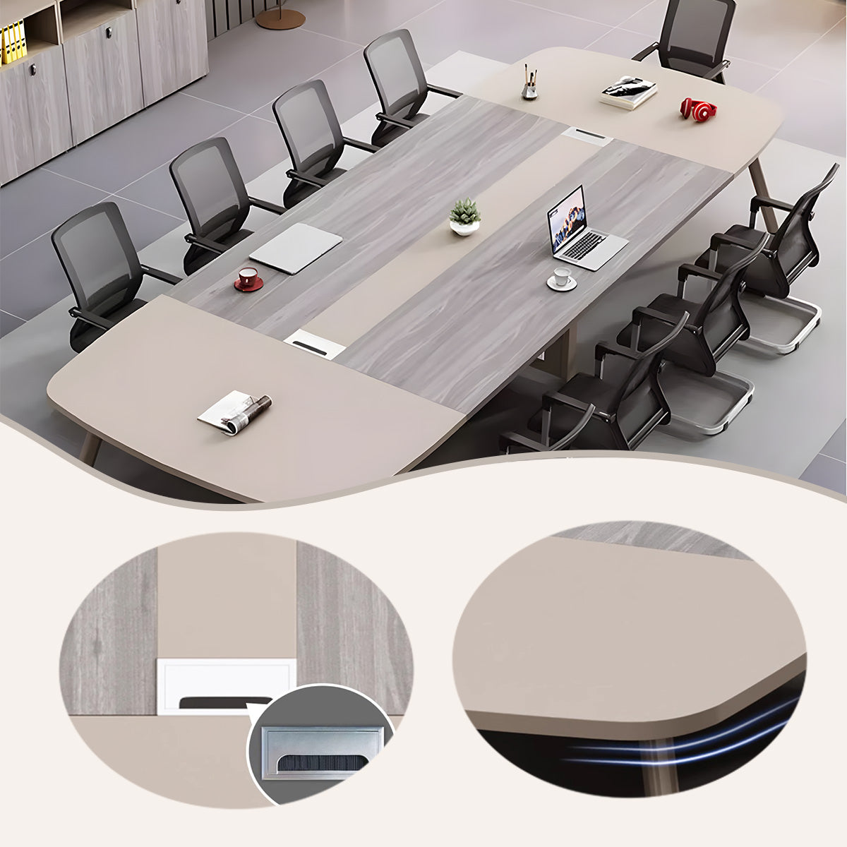 会議テーブル バイカラーテーブル ミーティングテーブル 会議室 配線ボックス 炭素鋼フレーム シンプル カスタマイズ可能 HYZ-N009