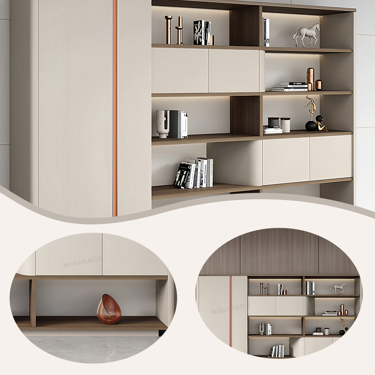 木製キャビネット オフィスキャビネット ディスプレイラック 収納ラック 多段式 ワードローブ 大容量収納 ベージュ BGCWG-N032