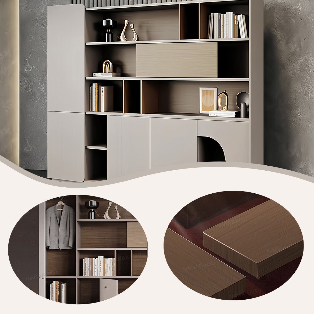 収納キャビネット オフィスキャビネット 社長室 扉付き収納 大容量収納 厚手 落ち着き 洗練 カーキ カスタマイズ可能 BGCWG-N035