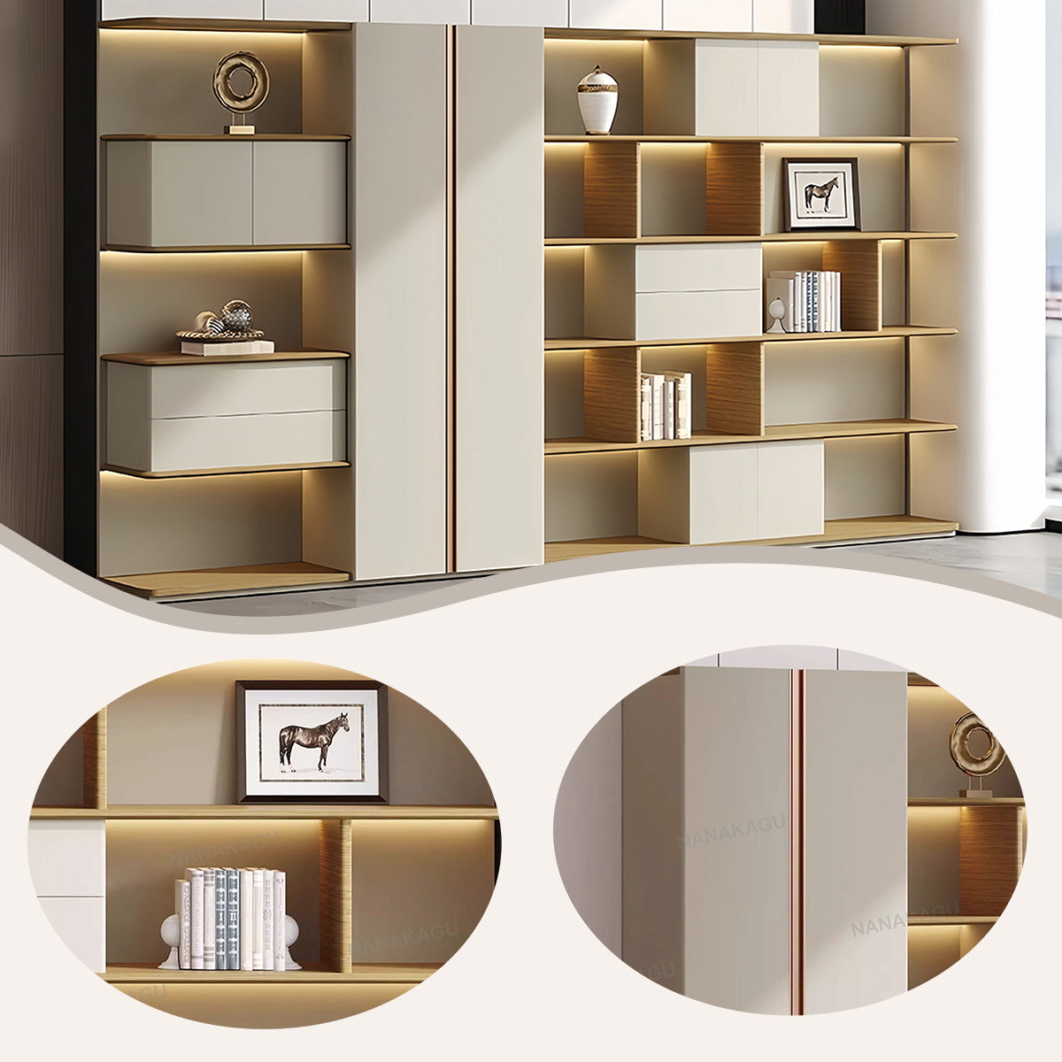 オフィスキャビネット ディスプレイラック 収納棚 社長室 分類収納 オープン収納 大容量収納 カーキ カスタマイズ可能 BGCWG-N039