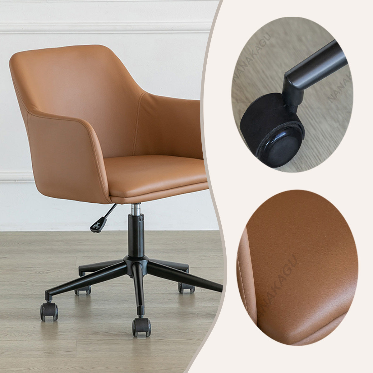 事務椅 デスクチェア オフィスチェア 人間工学 ソフトレザー キャスター スチール脚 昇降 オレンジ カスタマイズ可能 BGY-N002