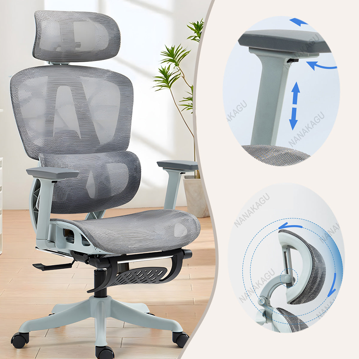 オフィスチェア ワークチェア パソコンチェア 人間工学 リクライニング 360°回転 メッシュ ブラック カスタマイズ可能 BGY-N003