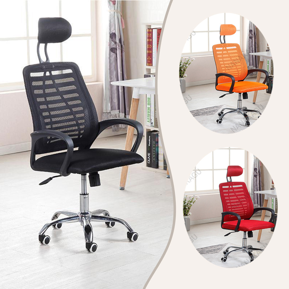 オフィスチェア 昇降椅子 事務椅子 パソコンチェア 人間工学 キャスター ロッキング 360°回転 通気性 モダン グレー BGY-N004