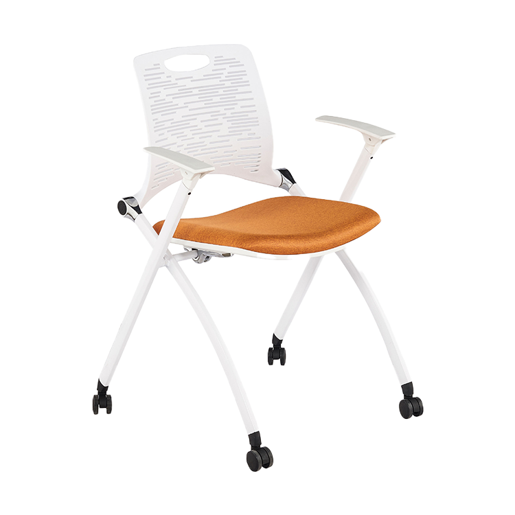 折りたたみチェア 会議椅子 研修会 会議用 スチールフレーム キャスター メモ台 省スペース オレンジ カスタマイズ可能 BGY-N006