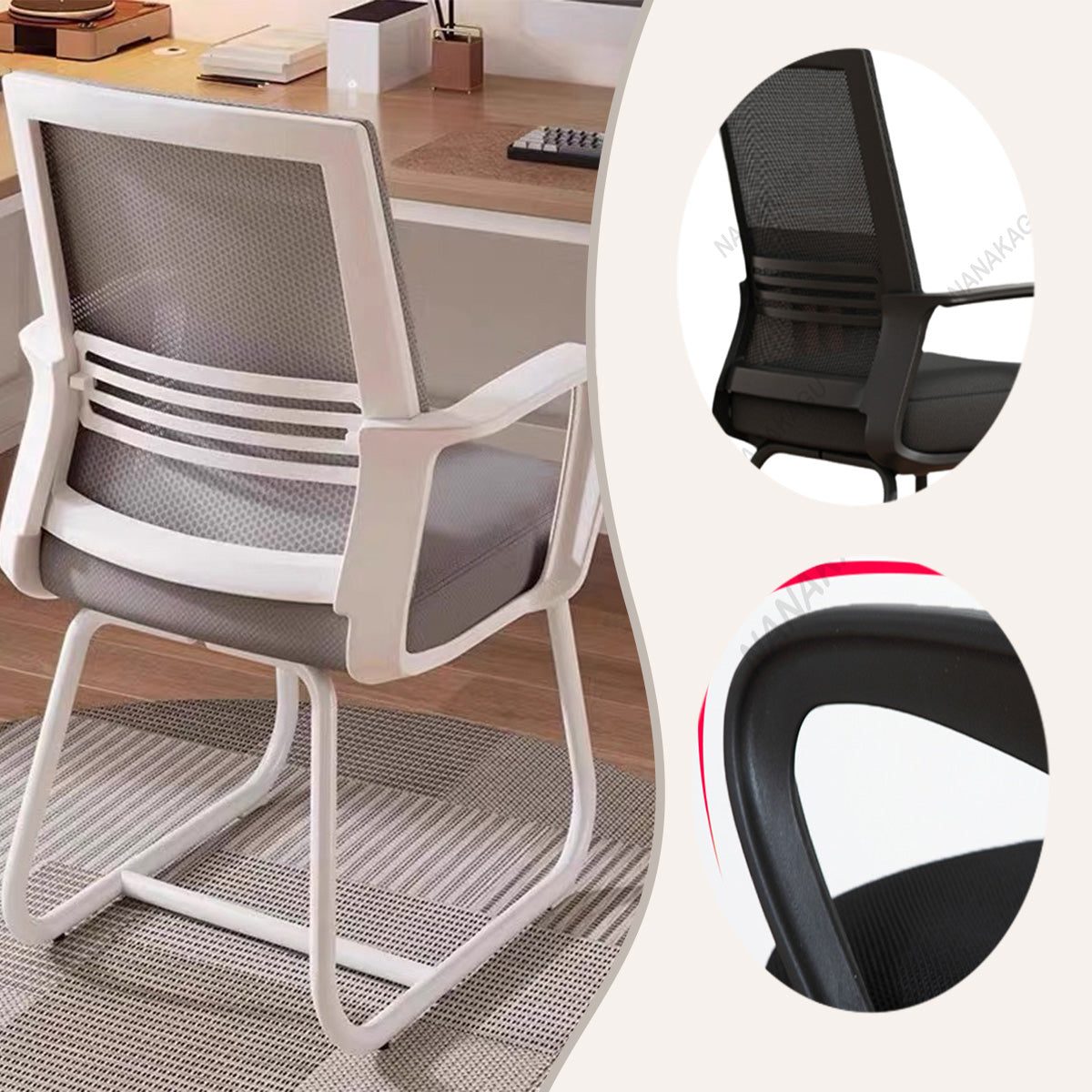 オフィスチェア パソコンチェア ループチェア アームレスト メッシュ生地 安定性 おしゃれ ホワイト カスタマイズ可能 BGY-N015