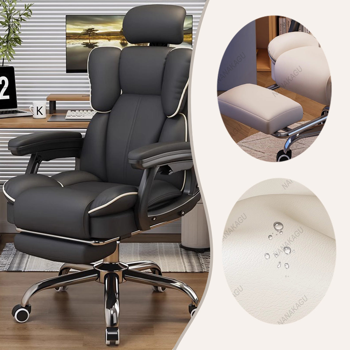事務椅子 パソコンチェア オフィスチェア 人間工学 ヘッドレスト 昇降回転 柔らかい 肉厚 ブラック カスタマイズ可能 BGY-N017