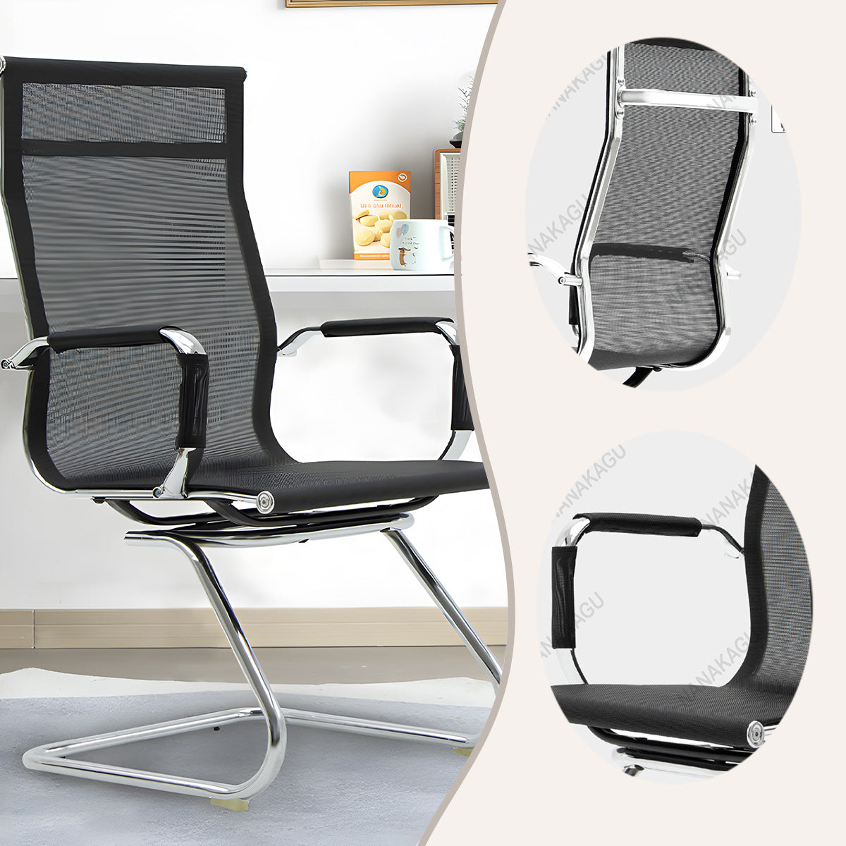 事務椅子 オフィスチェア ハイバックチェア アームレスト キャンチレバー脚 人間工学 メッシュ ブラック カスタマイズ可能 BGY-N018