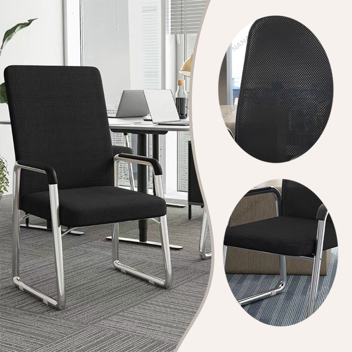 デスクチェア オフィスチェア ワークチェア 事務用 ループ脚 メッシュ生地 通気性 高品質 ブラック カスタマイズ可能 BGY-N021