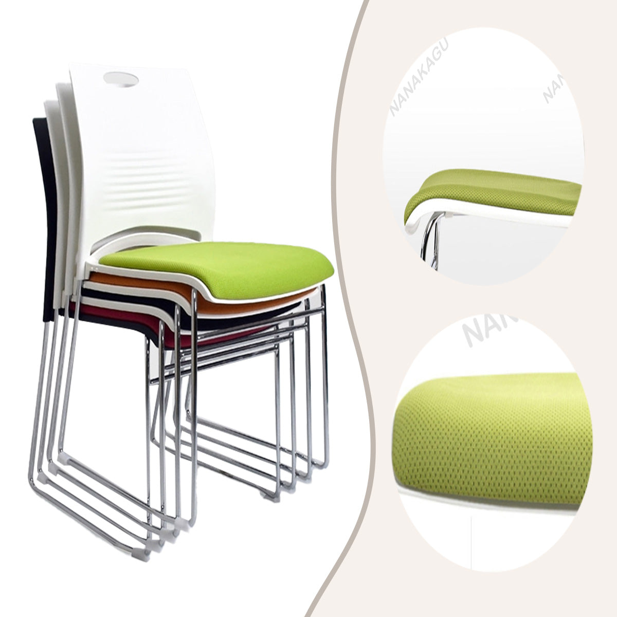 ミーティングチェア ワークチェア 研修用 会議用 重ねて収納可能 ループ脚 省スペース シンプル グリーン カスタマイズ可能 BGY-N024