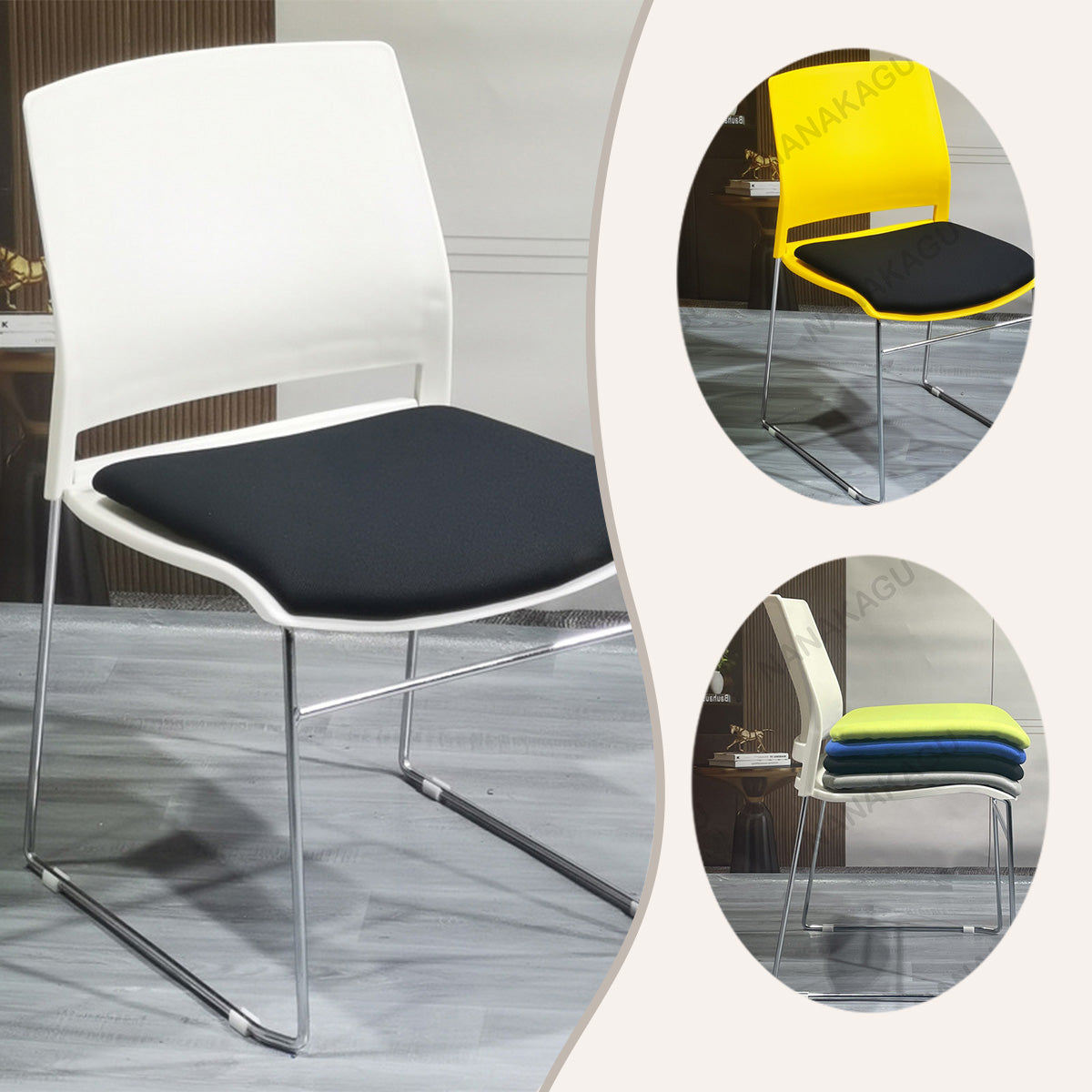 事務椅子 デスクチェア ミーティングチェア 会議用 研修会 重ねて収納可能 省スペース メッシュ生地 おしゃれ ホワイト BGY-N026