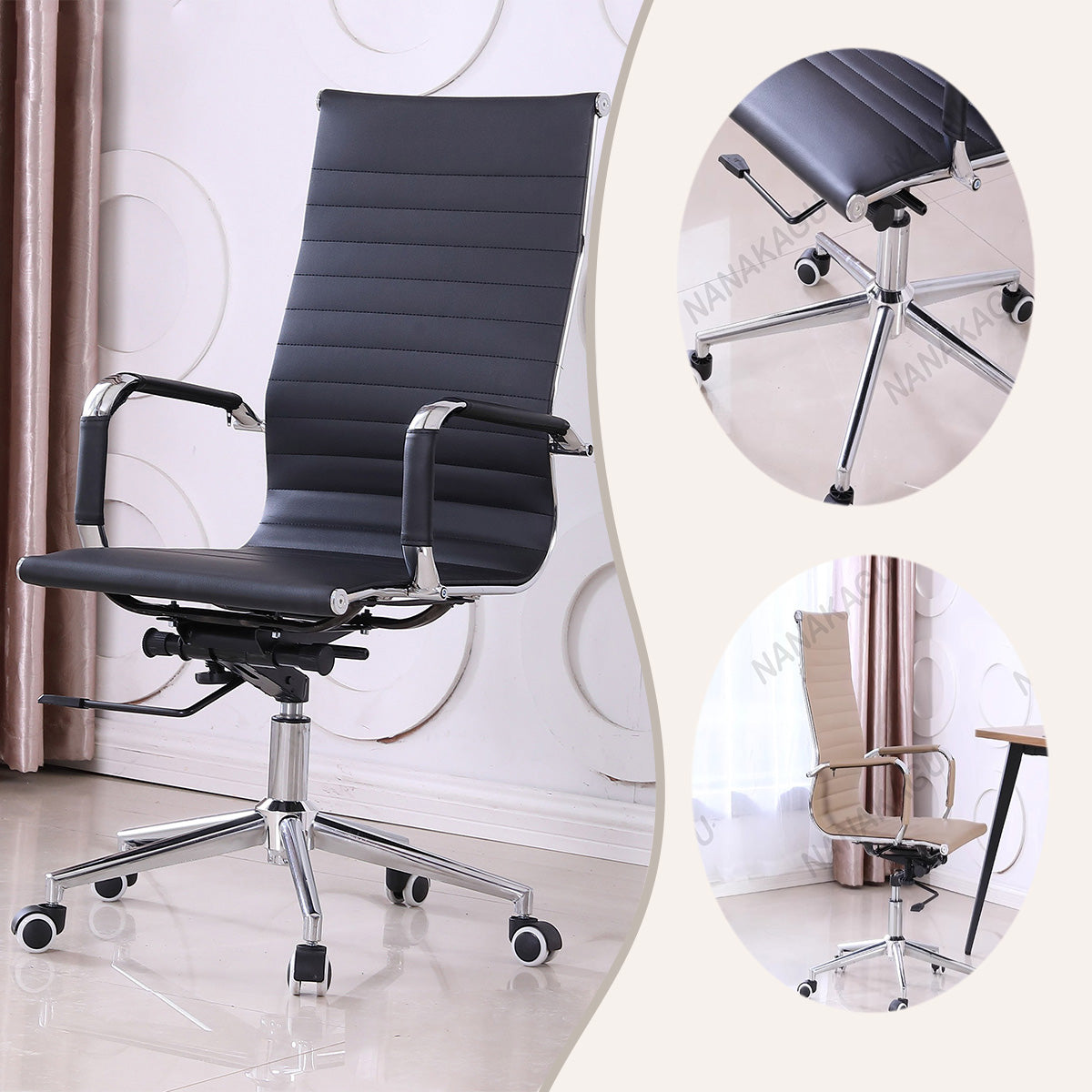 デスクチェア オフィスチェア パソコンチェア 人間工学 ステンレス脚 回転 カンチレバー式脚 ブラック カスタマイズ可能 BGY-N028