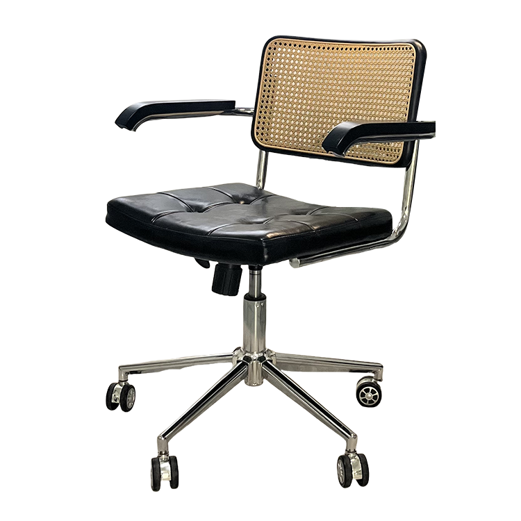 ワークチェア オフィスチェア 事務椅子 籐編みチェア キャスター付き 柔軟性 静音 機能性 洗練 スタイリッシュ ブラック BGY-N064