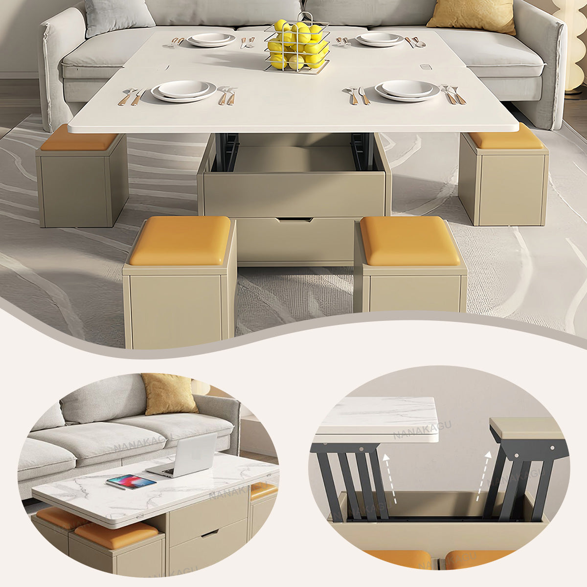 ダイニングテーブル サイドテーブル ローテーブル 昇降テーブル キャスター 伸縮 大容量収納 おしゃれ カスタマイズ可能 CZ-N004