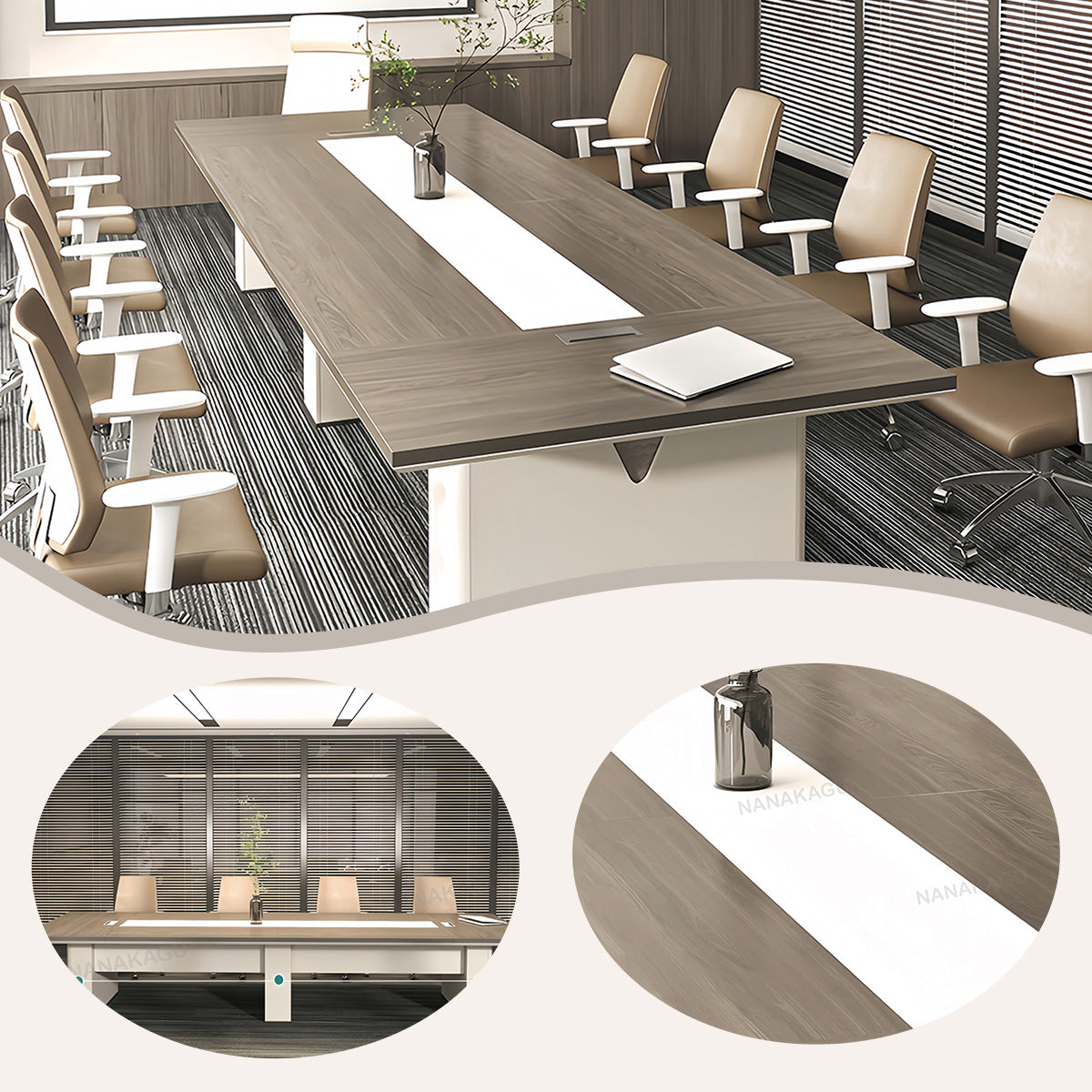 会議テーブル 大型会議テーブル ミーティングテーブル 商談テーブル 配線ボックス ダークウォールナット カスタマイズ可能 HYZ-N025