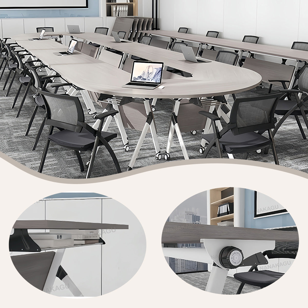 会議テーブル ミーティングテーブル 折りたたみテーブル 収納棚 キャスター 組み合わせ シンプル カスタマイズ可能 HYZ-N035