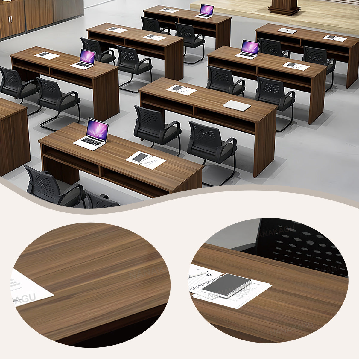 会議テーブル ミーティングテーブル テーブル オープン収納 幕板付き 木目調 シンプル ウォールナット カスタマイズ可能 HYZ-N042