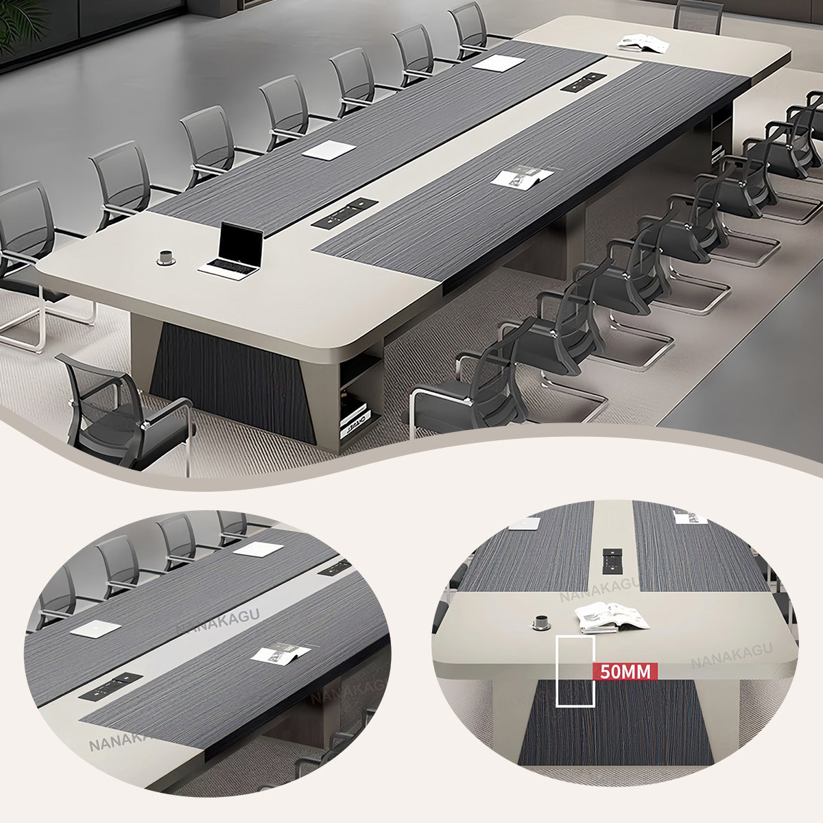 会議テーブル ミーティングテーブル 大型会議用テーブル 会議室 収納付き コンセント 木目調 重厚感 カスタマイズ可能 HYZ-N057