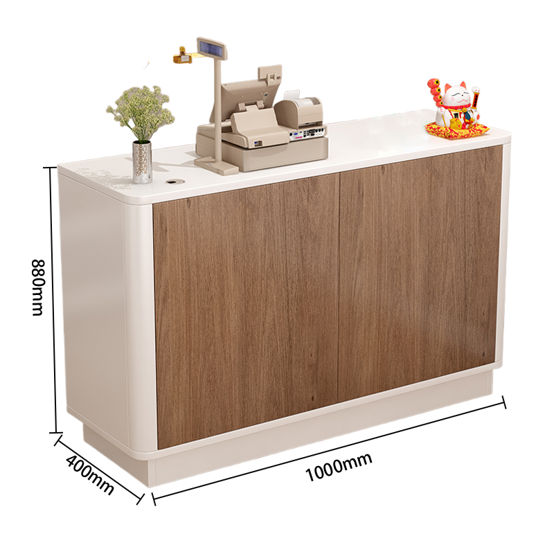 レジカウンター 受付カウンター フロント カウンター R加工 配線穴 オープン収納 扉付き収納 鍵ロック JDQT-N004