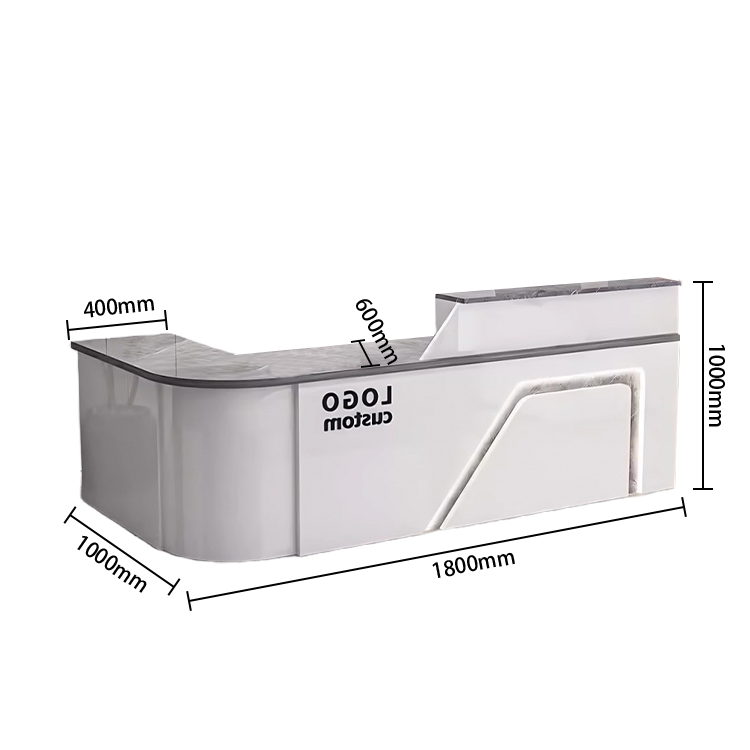 受付カウンター レジカウンター L字型カウンター 事務用 大容量収納 鏡面仕上げ ナチュラル カスタマイズ可能 JDQT-N033