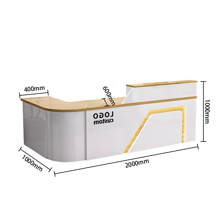 受付カウンター レジカウンター L字型カウンター 事務用 大容量収納 鏡面仕上げ ナチュラル カスタマイズ可能 JDQT-N033