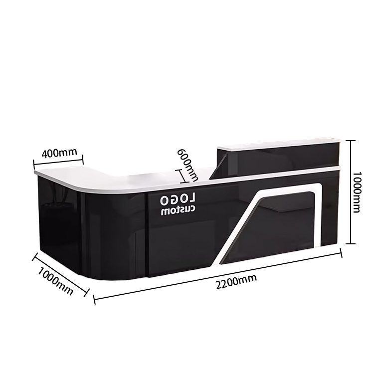 受付カウンター レジカウンター L字型カウンター 事務用 大容量収納 鏡面仕上げ ナチュラル カスタマイズ可能 JDQT-N033