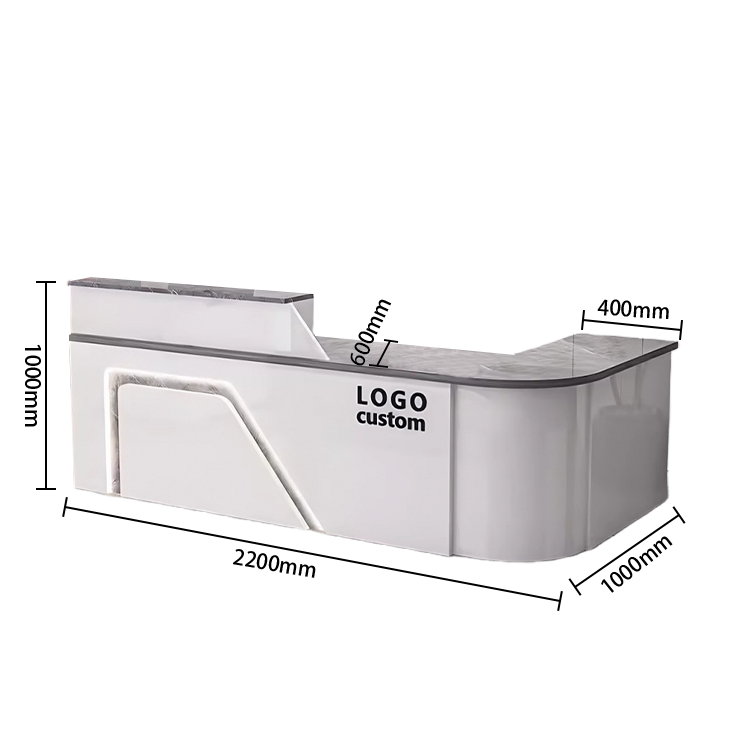 受付カウンター レジカウンター L字型カウンター 事務用 大容量収納 鏡面仕上げ ナチュラル カスタマイズ可能 JDQT-N033