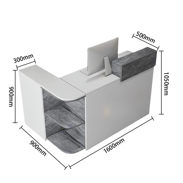 受付カウンター レジカウンター L字型 店舗用 鍵ロック 配線穴 展示棚 角丸 大容量収納 グレー カスタマイズ可能 JDQT-N048