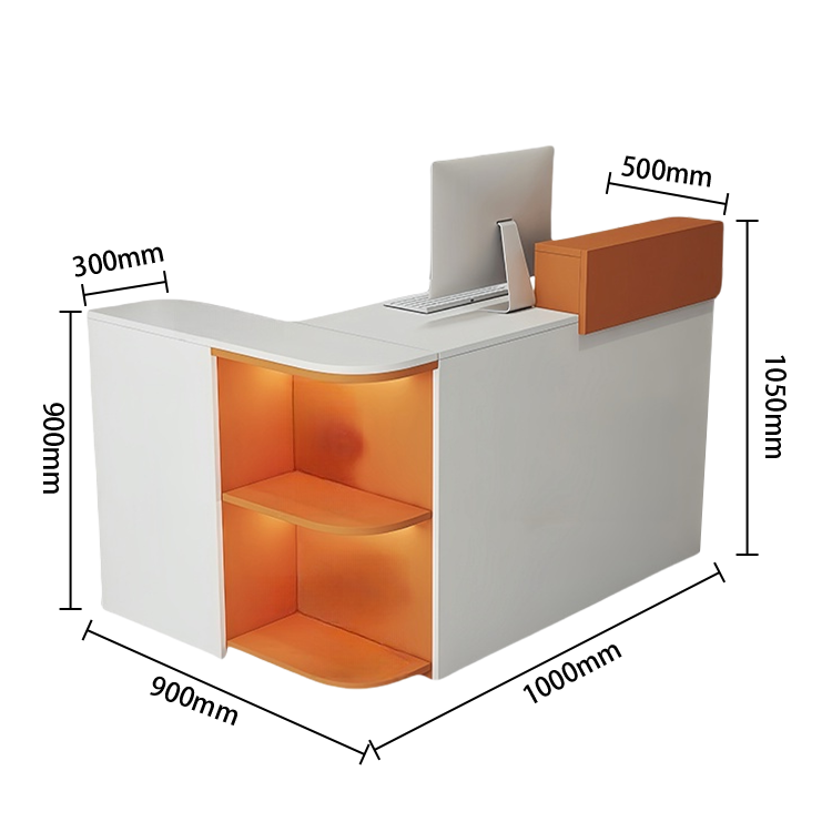 受付カウンター レジカウンター L字型 店舗用 鍵ロック 配線穴 展示棚 角丸 大容量収納 グレー カスタマイズ可能 JDQT-N048