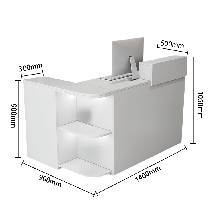 受付カウンター レジカウンター L字型 店舗用 鍵ロック 配線穴 展示棚 角丸 大容量収納 グレー カスタマイズ可能 JDQT-N048