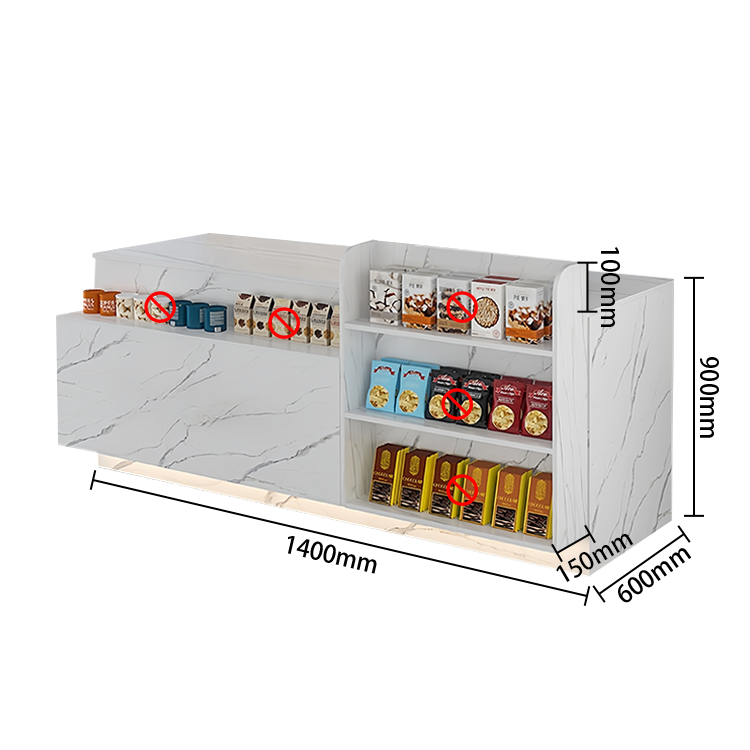 展示棚 受付台 レジカウンター 店舗用 コンビニ オープン収納 鍵ロック 分類収納 清潔 ナチュラル カスタマイズ可能 JDQT-N050