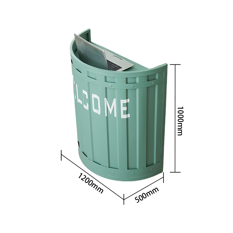 受付カウンター 円弧型受付カウンター 半円型 バー 店舗用 鍵ロック 大容量収納 工業風 ホワイト カスタマイズ可能 JDQT-N053