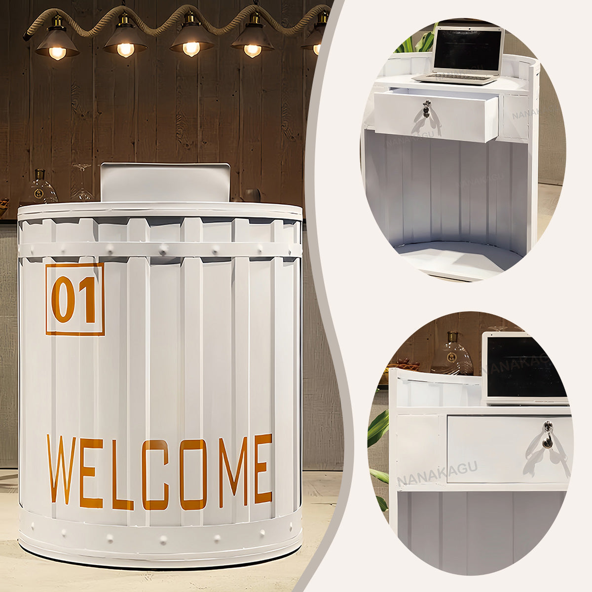 受付カウンター,円弧型受付カウンター,半円型,バー,店舗用,鍵ロック,大