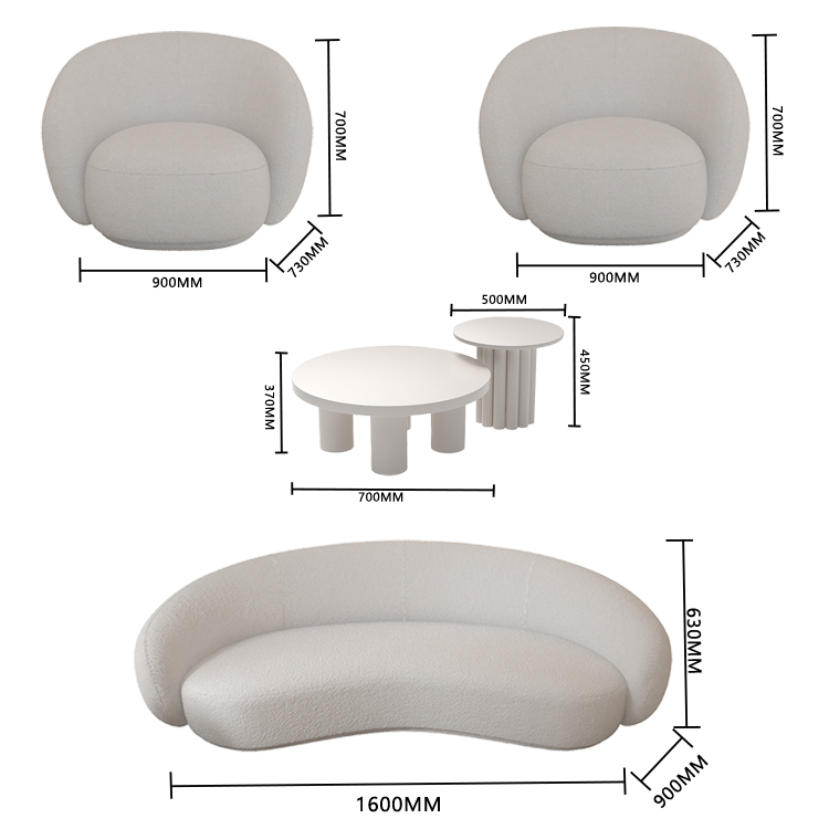 応接セット ロータイプ 受付ソファー 1人掛け 3人掛け 休憩室 美容院 丸み シンプル ホワイト カスタマイズ可能 JDSF-N017