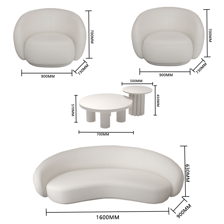 応接セット ロータイプ 受付ソファー 1人掛け 3人掛け 休憩室 美容院 丸み シンプル ホワイト カスタマイズ可能 JDSF-N017