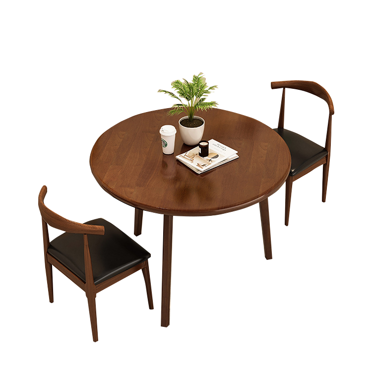 応接セット 丸テーブル ダイニングテーブル 商談用 喫茶店 ワニス塗装 天然木 モダン ウォールナット カスタマイズ可能 JDZH-N008