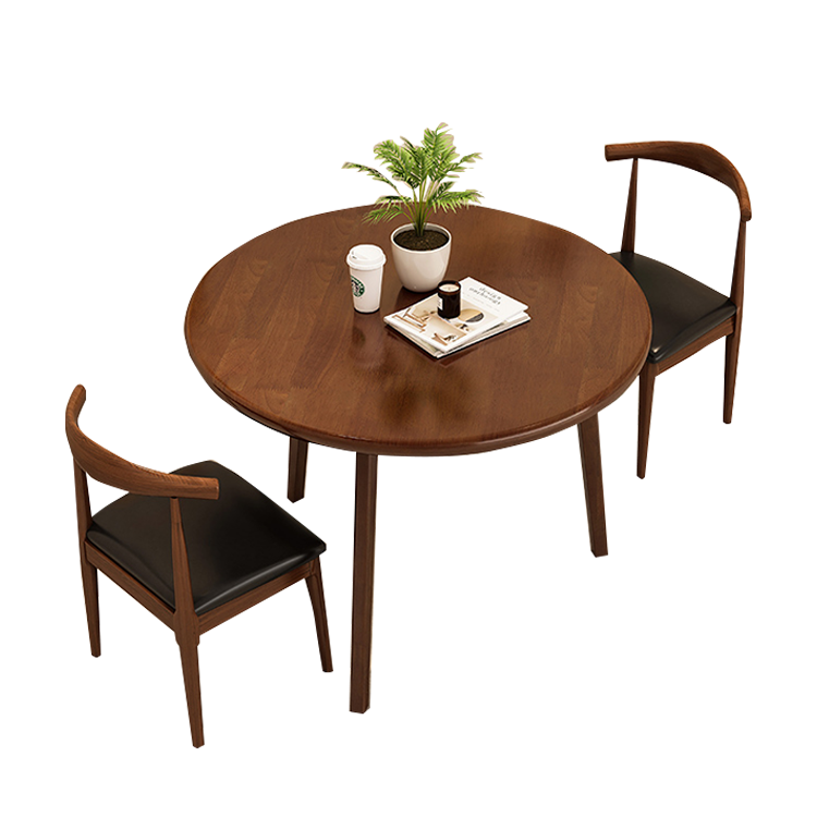 応接セット 丸テーブル ダイニングテーブル 商談用 喫茶店 ワニス塗装 天然木 モダン ウォールナット カスタマイズ可能 JDZH-N008