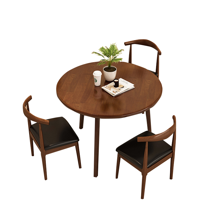 応接セット 丸テーブル ダイニングテーブル 商談用 喫茶店 ワニス塗装 天然木 モダン ウォールナット カスタマイズ可能 JDZH-N008