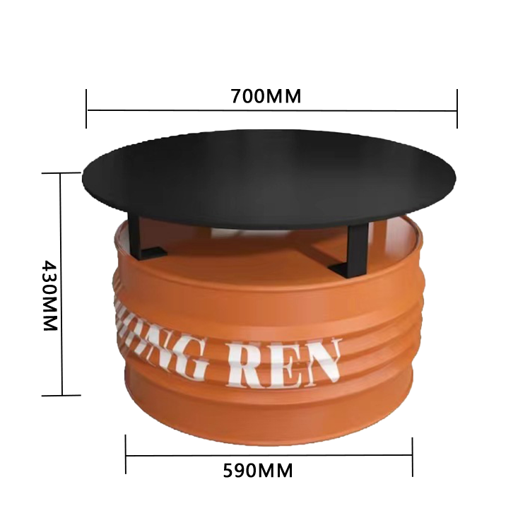 応接セット ドラム缶風 丸ローテーブル 居酒屋 喫茶店 店舗用 焼付塗装 デザイン性 モダン オレンジ カスタマイズ可能 JDZH-N014