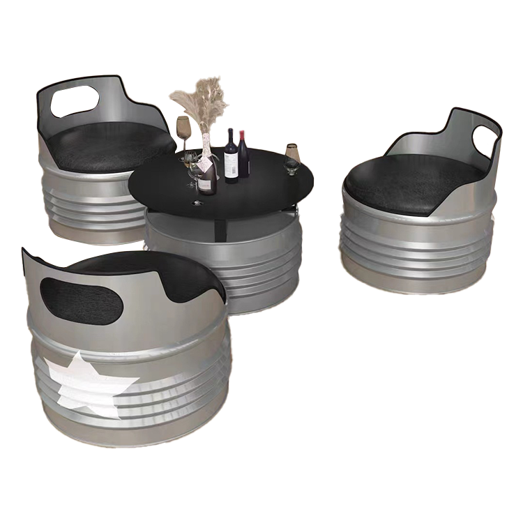 応接セット ドラム缶風 丸ローテーブル 居酒屋 喫茶店 店舗用 焼付塗装 デザイン性 モダン オレンジ カスタマイズ可能 JDZH-N014