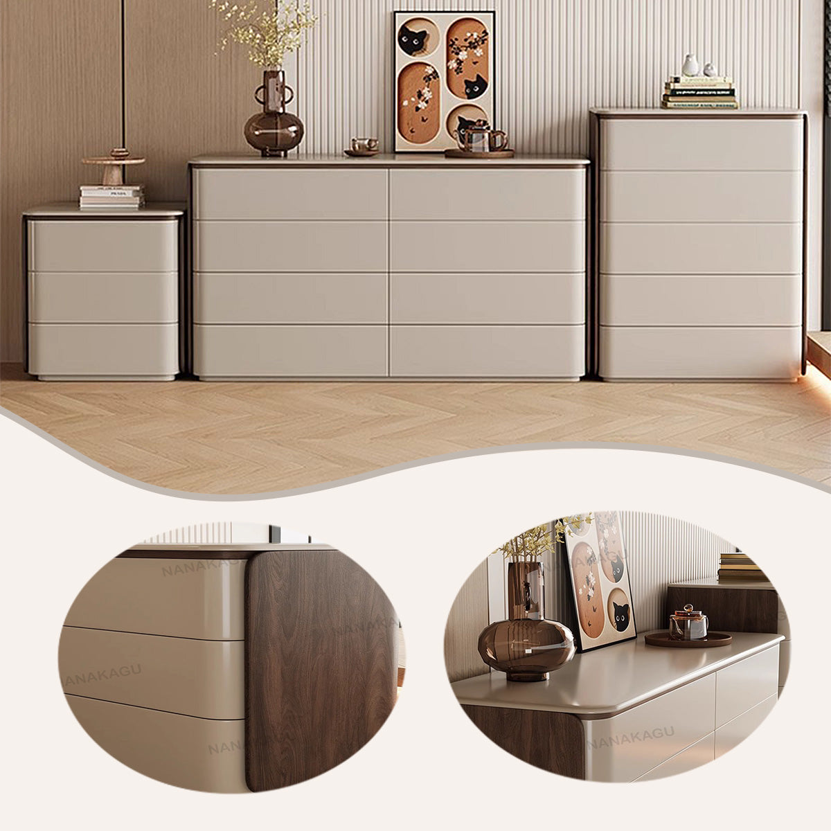収納キャビネット リビング収納 壁面収納 玄関用 引き出し 分類収納 天然木 コンパクト シンプル ベージュ JYCWG-N001