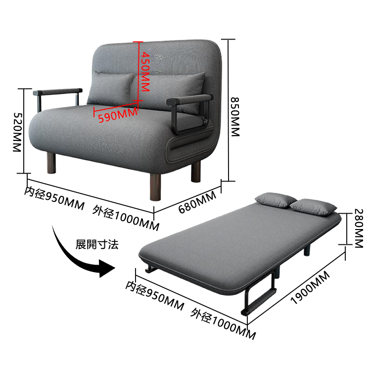 ソファベッド カウチソファ リビング 寝室用 在宅用 省スペース 折り畳み式 取り外し可能 シンプル カスタマイズ可能 JYSF-N001