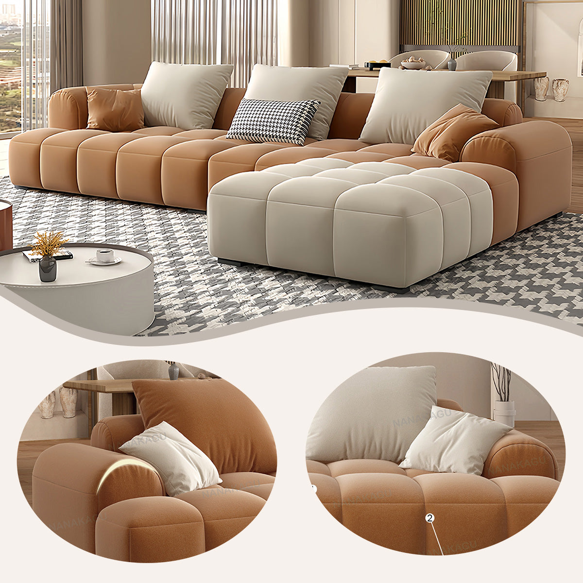 カウチソファ リビングソファ コーナーソファ ロータイプ 4人掛け 3人掛け 人間工学 柔らかい 洗練 カスタマイズ可能 JYSF-N012