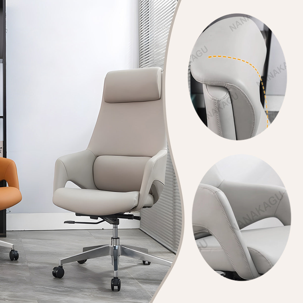 ハイバック エグゼクティブチェア オフィスチェア リクライニング 回転可能 キャスター グレー シンプル カスタマイズ可能 LBY-N004