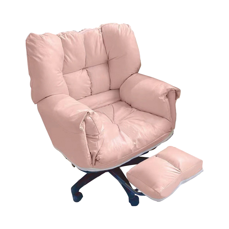 デスクチェア パソコンチェア 在宅用 人間工学 シリコンフィル リクライニング機能 回転可能 フットレスト 肉厚 ピンク LBY-N005