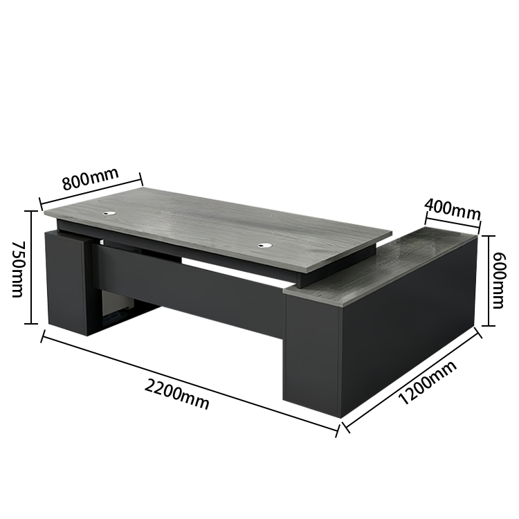 エグゼクティブデスク オフィスデスク 社長机 木製デスク 木目調 幕板 配線穴 大容量収納 グレーオーク ブラック LBZ-N050