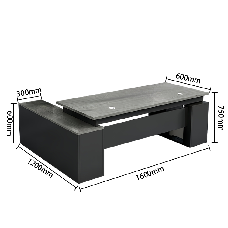 エグゼクティブデスク オフィスデスク 社長机 木製デスク 木目調 幕板 配線穴 大容量収納 グレーオーク ブラック LBZ-N050