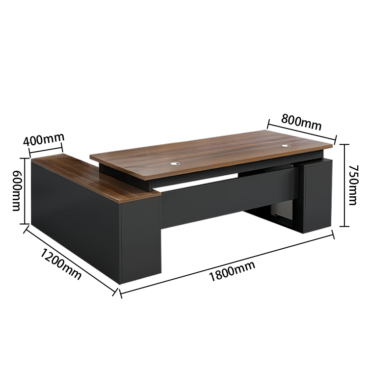 エグゼクティブデスク オフィスデスク 社長机 木製デスク 木目調 幕板 配線穴 大容量収納 グレーオーク ブラック LBZ-N050