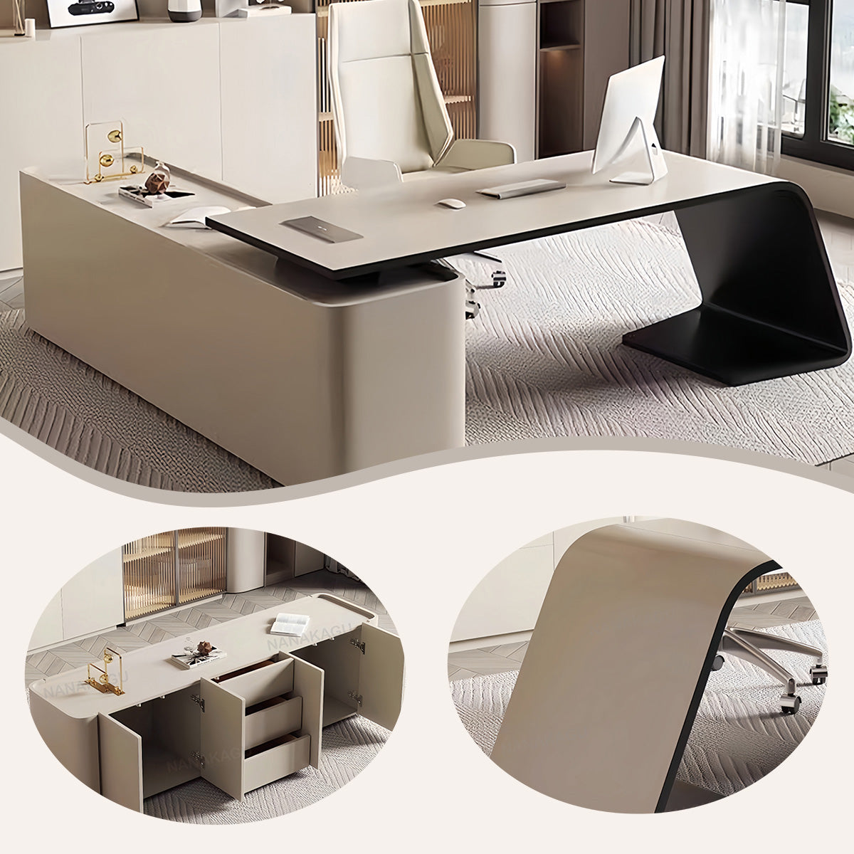 エグゼクティブデスク ワークデスク オフィスデスク デスク 役員デスク 焼付塗装 PC収納 引き出し カスタマイズ可能 LBZ-N052