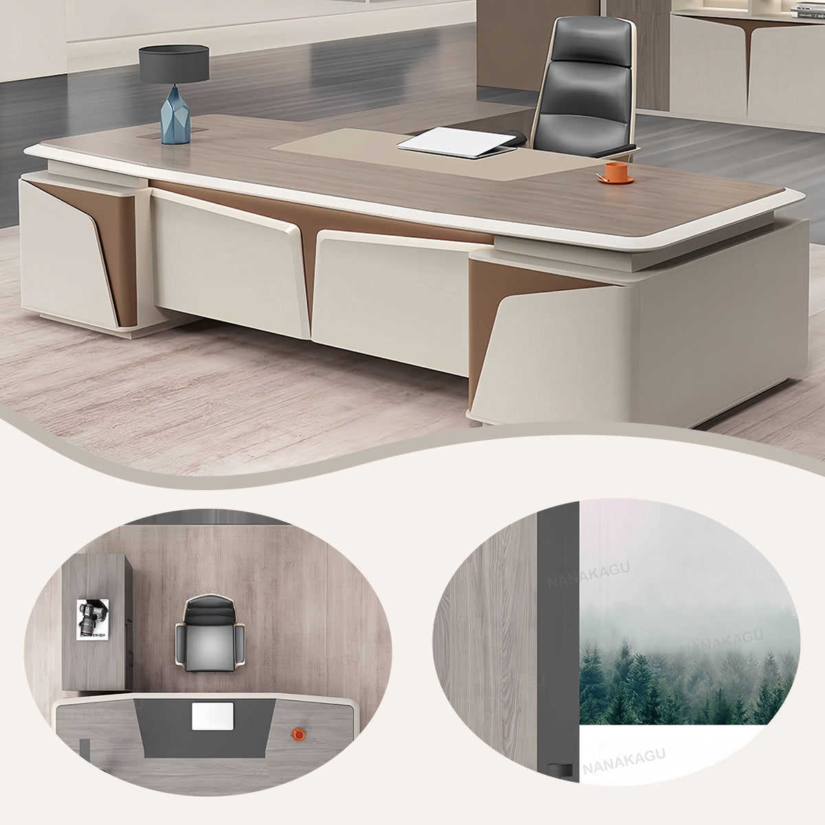 エグゼクティブデスク ワークデスク オフィスデスク 焼付塗装 キャビネット付き 大容量収納 おしゃれ カスタマイズ可能 LBZ-N070