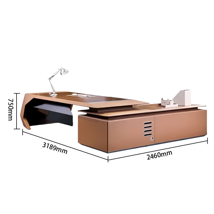 エグゼクティブデスク 社長デスク L型デスク 曲線デザイン 配線穴 大容量収納 厚手 高荷重性 スタイリッシュ ブラウン LBZ-N085